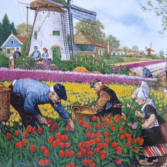 Vintage Holland ceramic tile windmill tulips Dutch - Picture 2 of 4